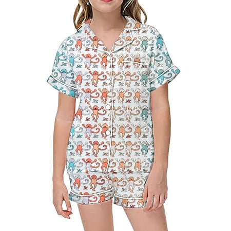 YDLCAFD Tenues pour Filles Ensembles de Pyjamas 2 Pcs pour Enfants Imprimé Graphique Chemise à Manches Courtes à Boutons Shorts Ensemble de Pyjama