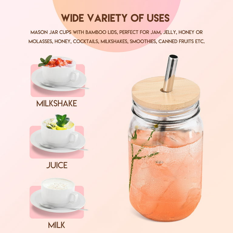 Yuedong Juice Bottle Mason Jars Mug With Lid Straw Drinking Utensils Clear  Bamboo Cover Transparent Glass Set Plastic Pendant 500/700/960ML 