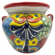 Talavera Michoacana Planter Large Flower Pot Mexican Pottery Folk Art Handmade Hand Painted Indoor Multicolor Garden Home Decor Outdoor 15.5" (Flower 4)