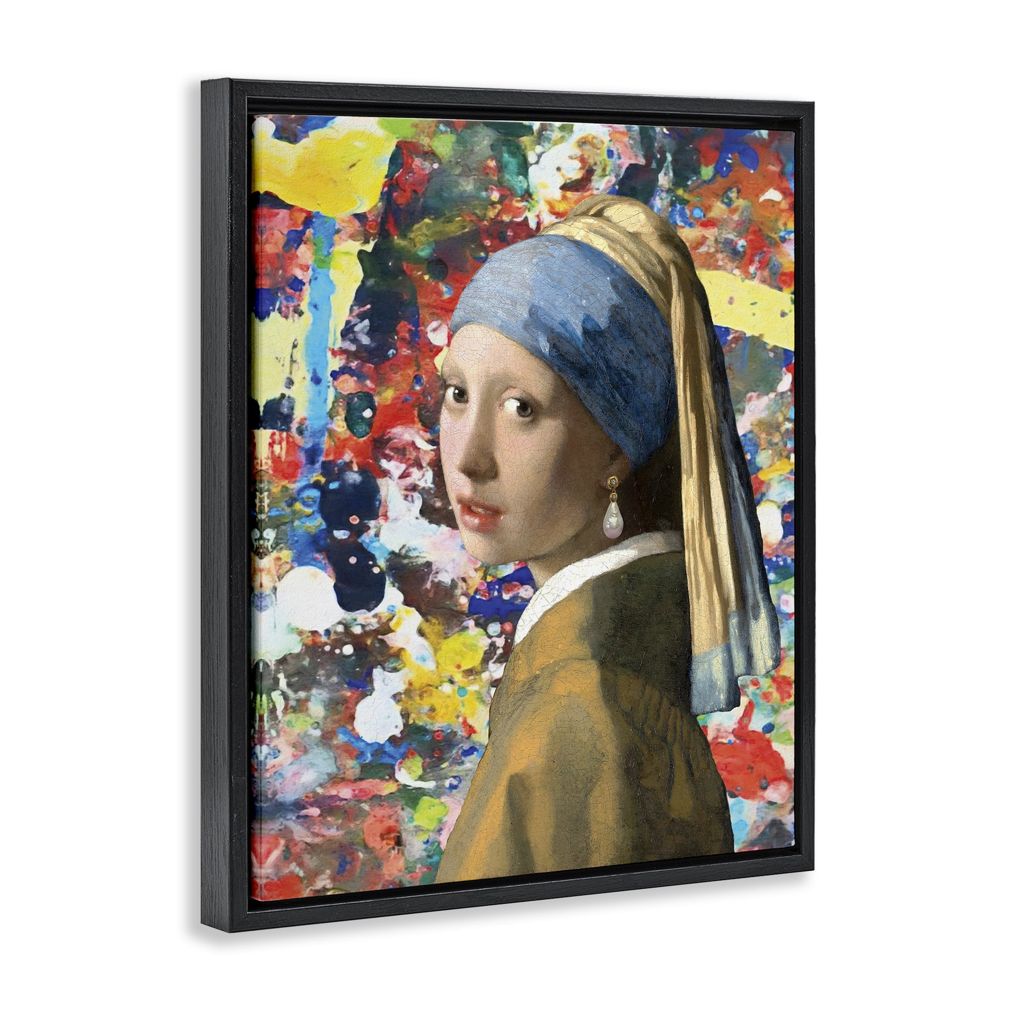 Stupell Industries Modern Splatter Iconic Pearl Earring Black Framed Floater Canvas Wall Art, design by Grotto Studios