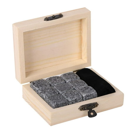WALFRONT 9Pcs Whisky Wine Chilling Stones Set Bar Home Drink Chiller Stones Rocks Wooden Box Packaging, Whiskey Chiller,Wine Chiller (Best Whiskey To Drink On The Rocks)