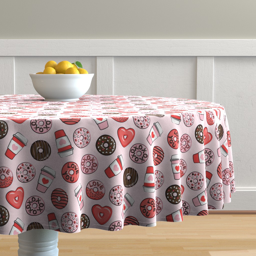 Round Tablecloth Love Dessert Donuts Doughnuts Valentines Day Cotton