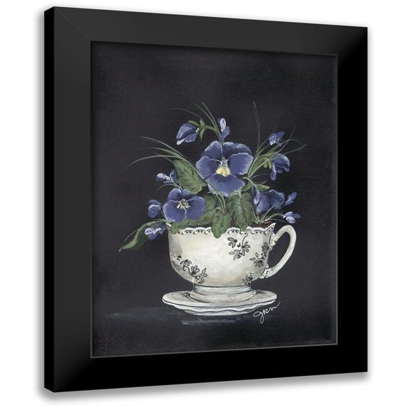 Norkus, Julie 12x14 Black Modern Framed Museum Art Print Titled - Tea Cup Violets