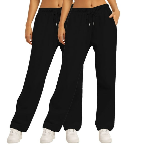 Makaor Baggy Sweatpants for Women with Pockets 2 Pack Wide Leg Solid Lounge Pants with Elastic Waist Black S