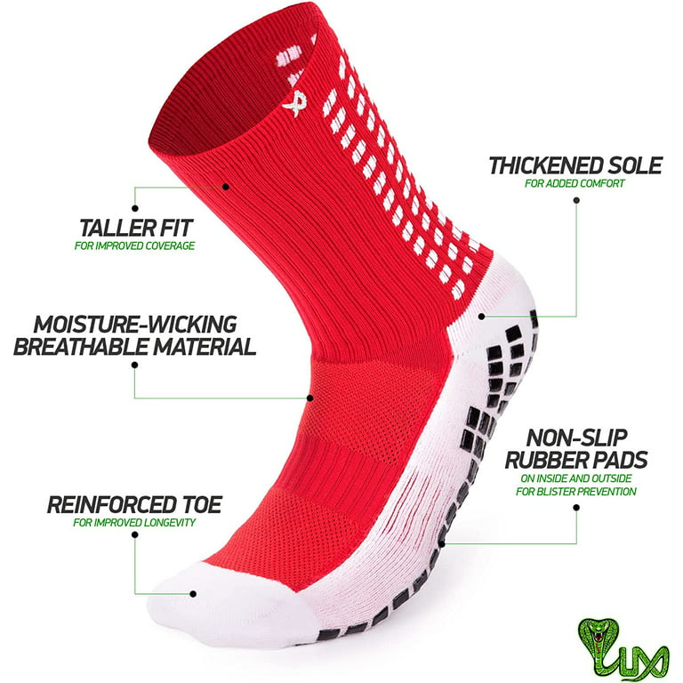 LUX Sports Anti Slip Calf Soccer Socks,Non Slip Football/Basketball/Hockey  Sports Grip Pads Socks - Red 