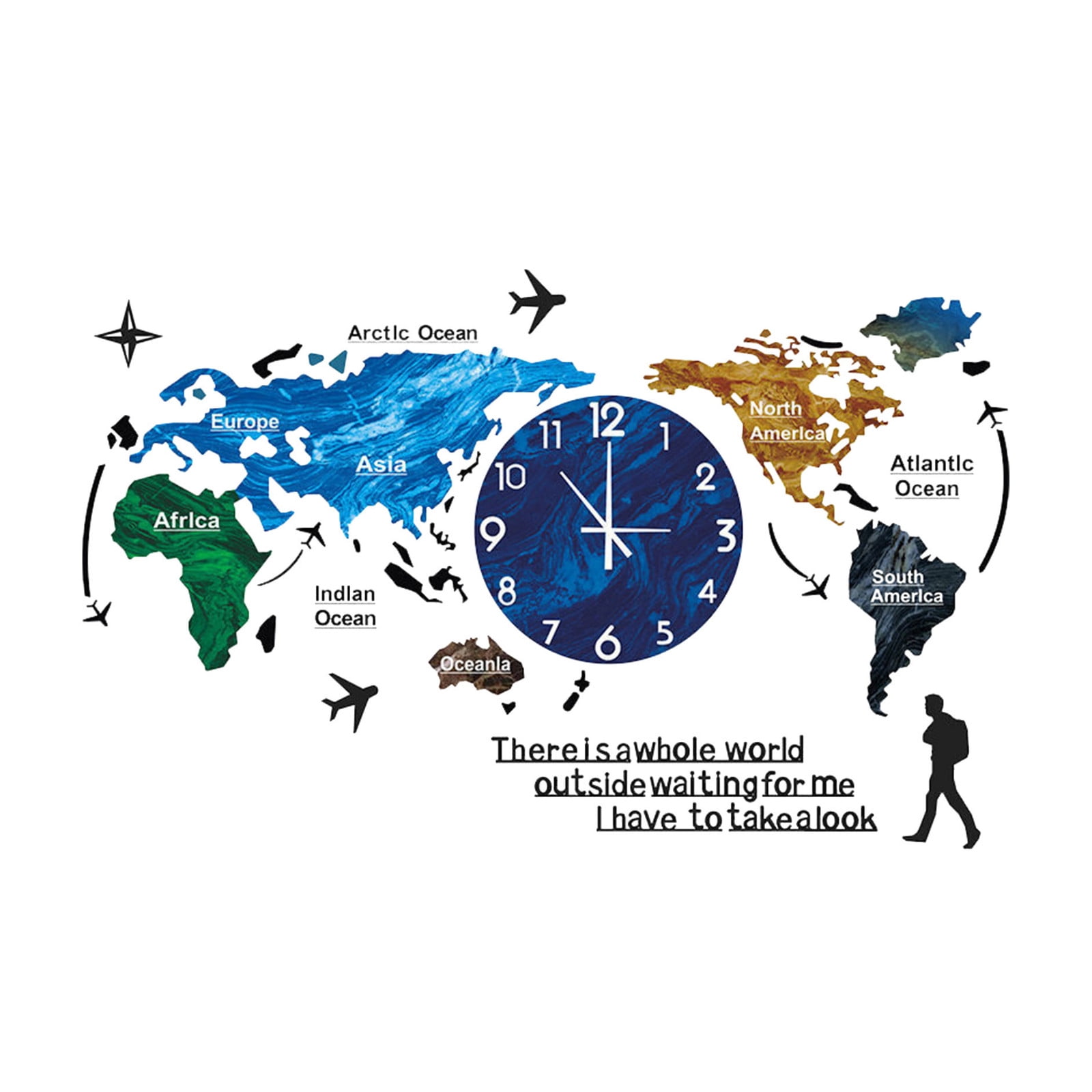 Colourful World Map Wall Clock 