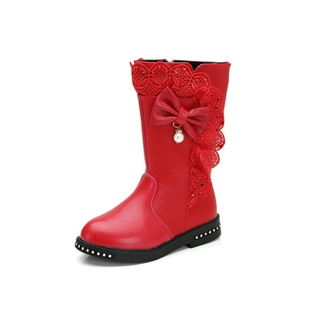 

Rotosw Girls Boots Rhinestone Tall Booties Wide Calf Winter Boot Comfort Plush Lined Shoes Outdoor Non-Slip Warm Bootie Red 13C