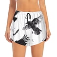 thumbnail image 2 of Balery Monochrome Flying Ravens Pattern Women's Running Shorts with Liner 2 Pockets Elastic Workout Athletic Gym Yoga Shorts-Small, 2 of 7