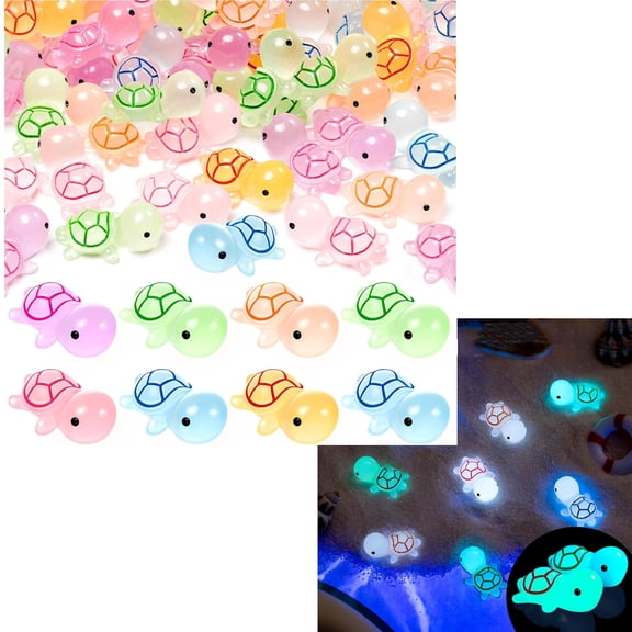 GIXUSIL 200 Pcs Luminous Mini Resin Sea Turtles Figurines Glow in The Dark, multicolor Cute Tiny Bulk for Cake Toppers Ocean Animal Theme Decor Garden Micro Landscape DIY Hidden Game，Safe, Non Fading