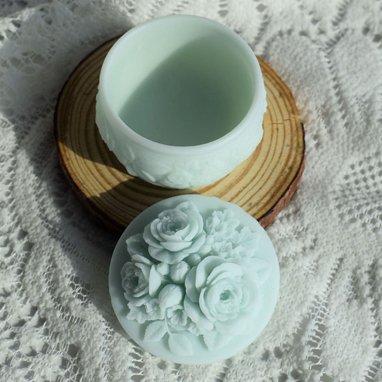 Epoxy Crystal Birthday Rose Decorative Molds with Lid Silicone Resin Storage Box Molds for Craft Jewelry Storage