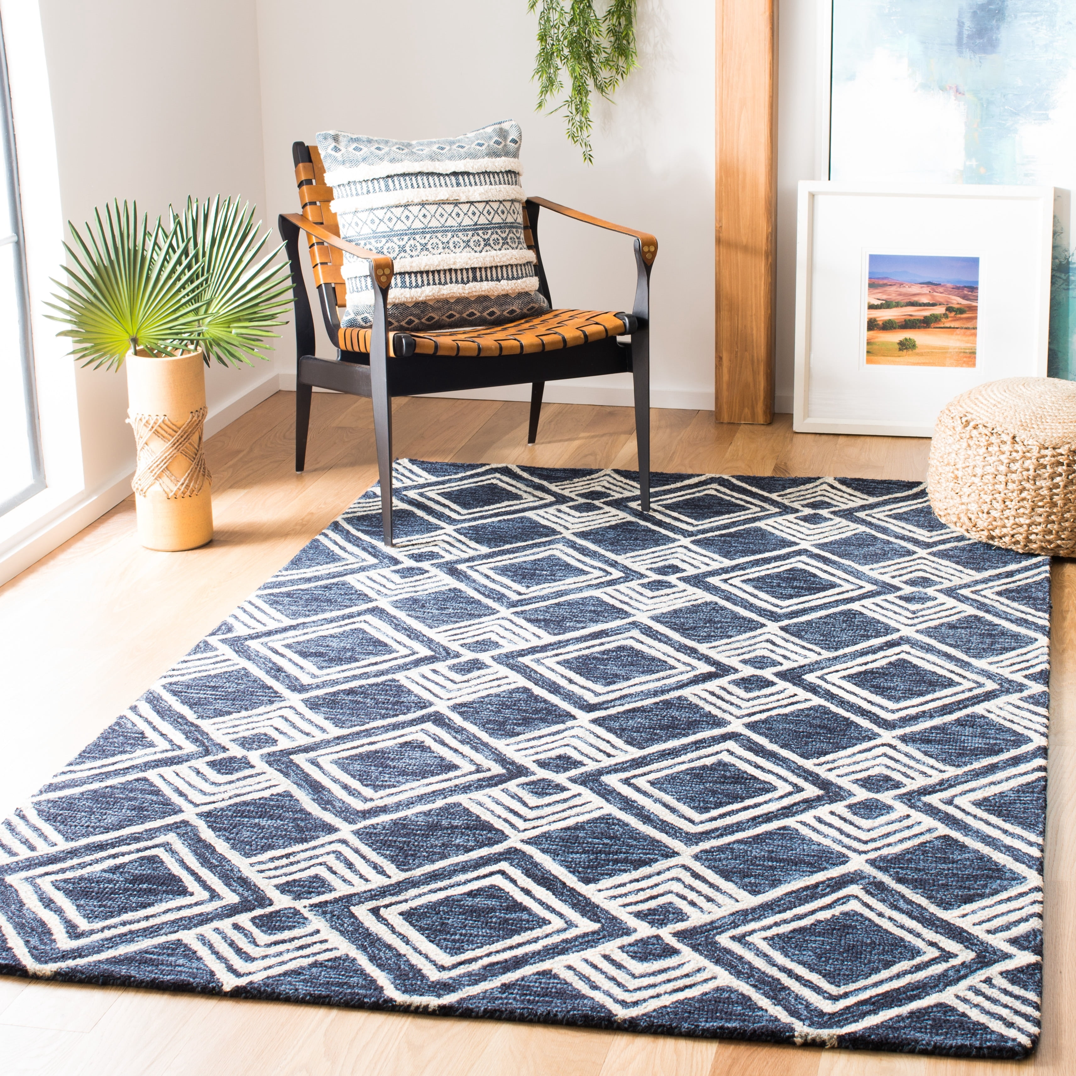 SAFAVIEH Micro-Loop Floral Geometric Wool Area Rug, Charcoal/Ivory, 2'6" x 4'