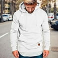 thumbnail image 2 of Men Casual Hoodies With Pocket Solid Color Drawstring Leather Label Comfortable Loose Trendy Sweatshirt For Daily Wear,White,S, 2 of 5