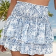 thumbnail image 4 of NaWent Women's Mini Skirt High Waist Smocked Ruffle Skirt Florals Printed Cute Flowy Layered Mini Skirt Beach Casual Skirt White XS, 4 of 7