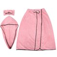 thumbnail image 1 of 3 piezas de baño para mujer, conjunto de envoltura corporal, toalla, albornoz, gorro de secado de cabello, banda para el cabello para salón de belleza, color rosa, 1 of 8