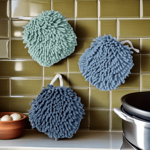 3Pack Soft Absorbent Chenille Ball Towel Sets, Quick Dry Hand, Fuzzy Ball Hand Towels Hand Towel,Towels for Bathroom/Kitchen