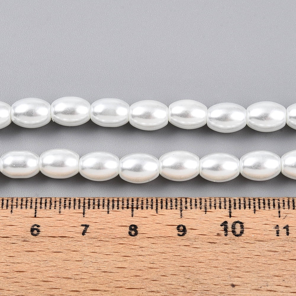 Baking Painted Pearlized Glass Pearl Bead Strands Rice Creamy White 8.1x6~6.5mm Hole: 1mm about 95~96pcs/strand 30.79~31.10''(78.2~79cm)