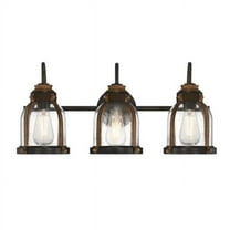 Open Box Westinghouse Cindy 3 Light Wall Fixture Oil Rubbed Bronze Finish with Barnwood Accents Clear Seeded Glass