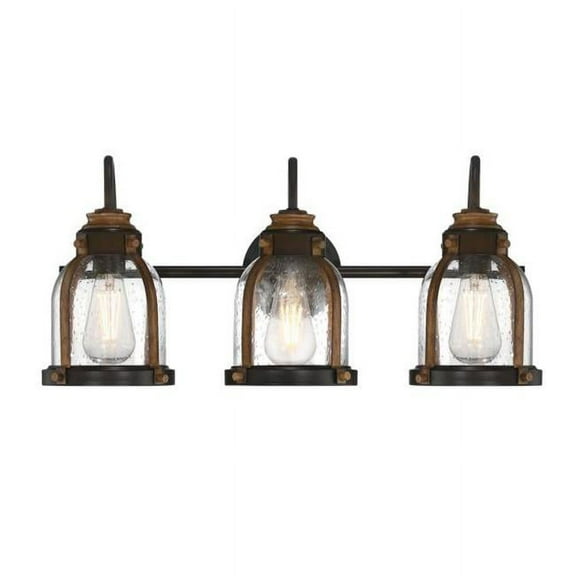 Open Box Westinghouse Cindy 3 Light Wall Fixture Oil Rubbed Bronze Finish with Barnwood Accents Clear Seeded Glass