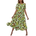 thumbnail image 2 of Viikei Midi Short Sleeve Dress,Women's Flower Printing Casual Short Sleeve Crewneck Dress Casual Flowy Tiered Maxi Beach Dress Green XXL, 2 of 6