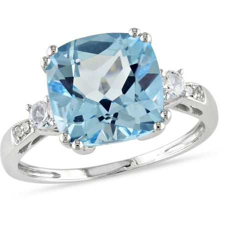Tangelo 5-5/8 Carat T.G.W. Blue Topaz and Created White Sapphire with Diamond-Accent 10kt White Gold Cocktail Ring