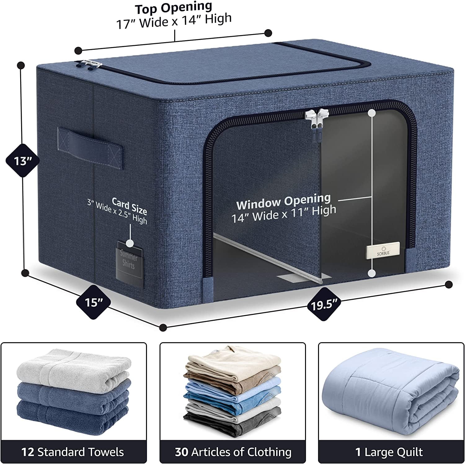 Sorbus Two Section Storage Chest and Boxes, Blue