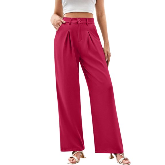 Women's Wide Leg Dress Pants High Waisted Business Casual Trousers Stretchy Work Palazzo Slacks with Side Pockets Comfortable Outfits