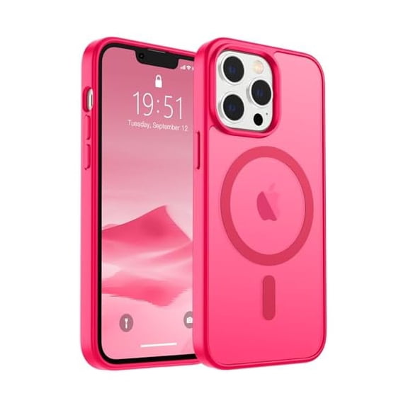 Magnetic for iPhone 13 Pro Max Case (Compatible with MagSafe) (Military Grade Drop Protection) Slim Translucent Matte Shockproof with Anti-Fingerprint Phone Case,Hot Pink