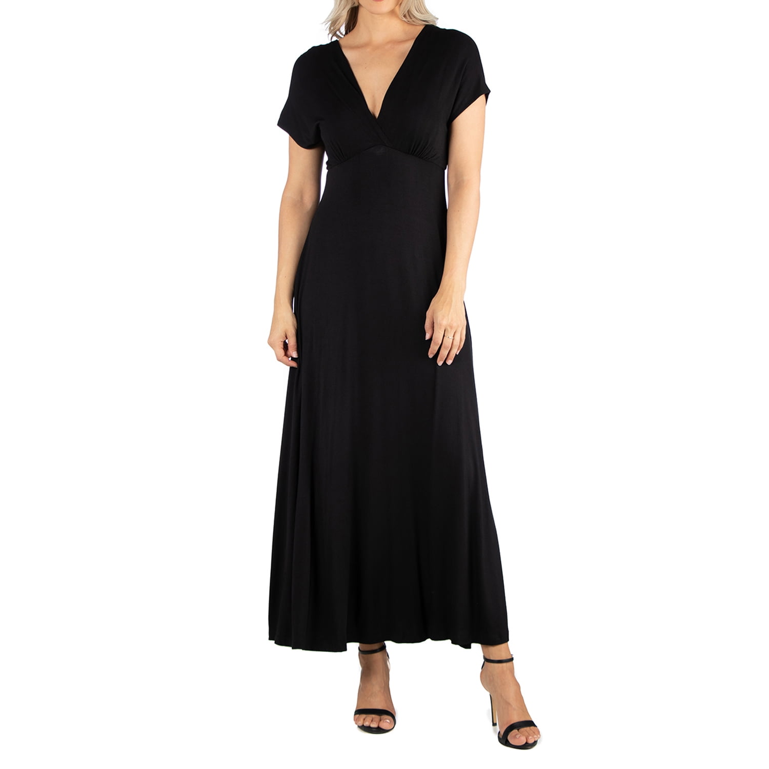 24seven Comfort Apparel - 24seven Comfort Apparel Womens Cap Sleeve V Neck Maxi Dress, R011624 