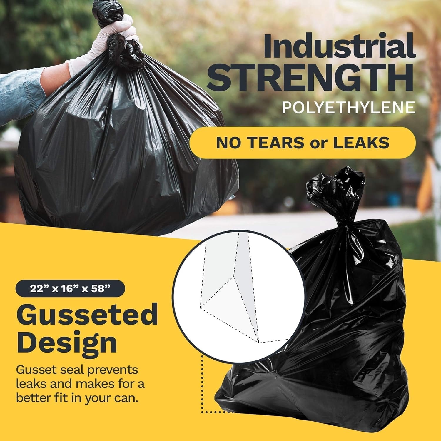 55 Gallon Trash Bags Heavy Duty (100 Count) - 50-60 Gallon Black Garbage Bags, Large Trash Bags - 38 x 58"