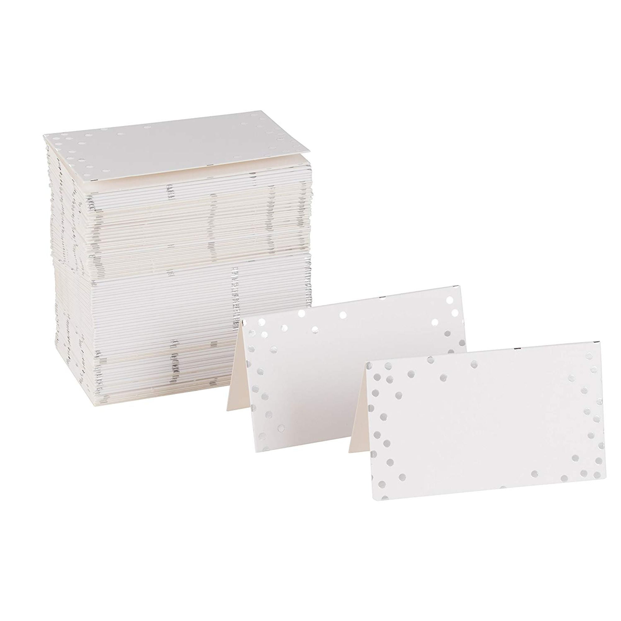 Pack Of 100 Place Cards Silver Polka Dots Tent Cards For Name