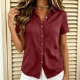 thumbnail image 5 of Women's Short Sleeve Button Down Shirt Casual Stretch Blouse with Collar, 5 of 6