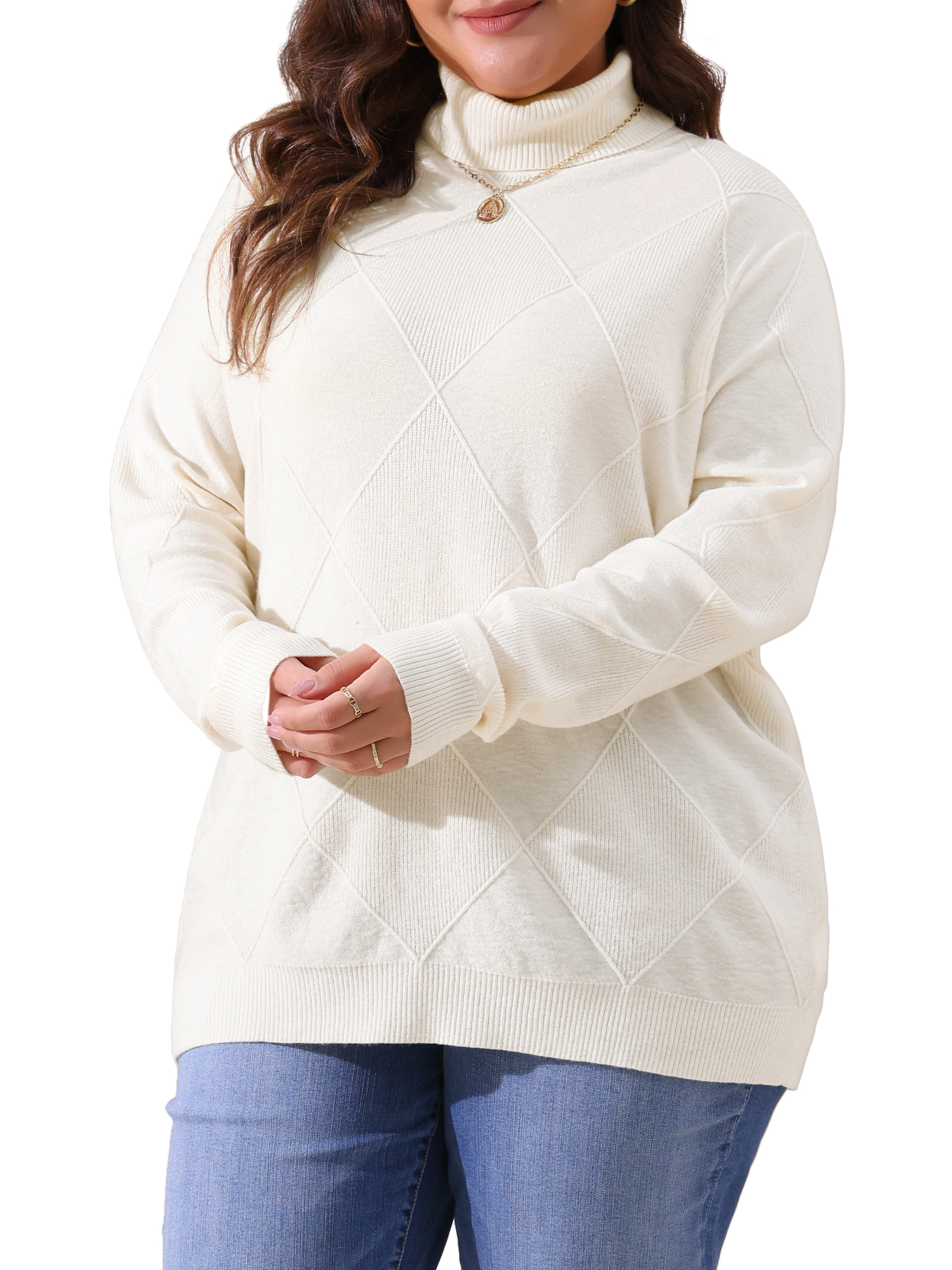 DARING DIVA Plus Size Long Sleeve Turtleneck Novelty Sweater 2X Cream White