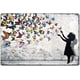 thumbnail image 1 of Carteles de metal de chica con mariposa, póster de grafiti de Banksy, letreros de hojalata vintage, arte abstracto para pared, decoración de placa., 1 of 9