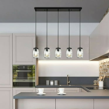 Fichiouy 5 Head Glass Mason Jar Light Fixture Dinning Room Pendant Lamp Downlight 40W