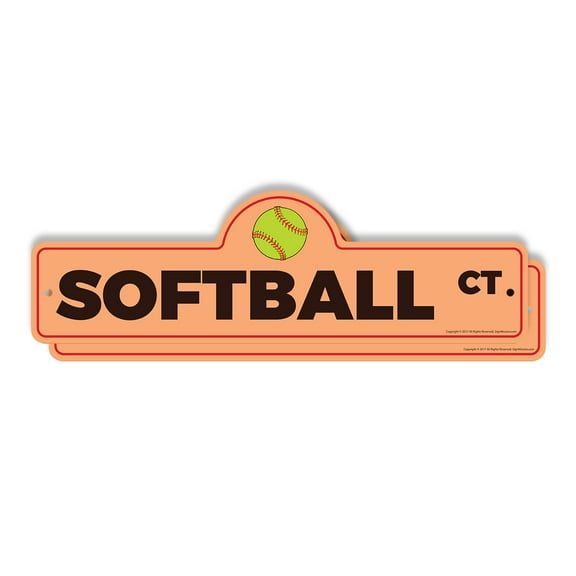 Softball (2 Pack) Plastic Street Sign - 6 Inch X 18 Inch Gift Sports Team Bat Ball Game Player Field Fun Recreation League Active Outdoors