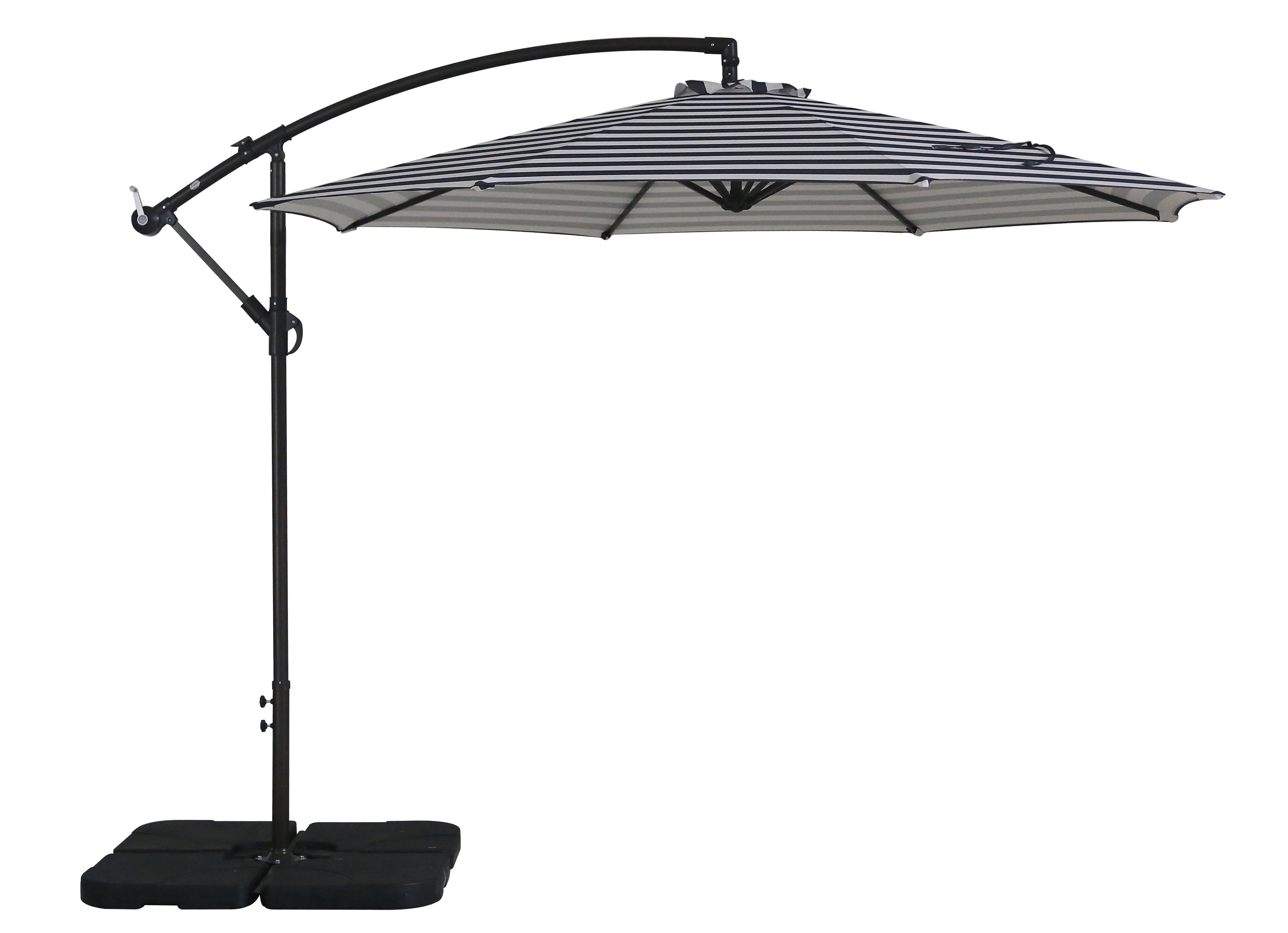 GARDEN 10" Ft Offset Cantilever Umbrellas w/ Base Weights Included for Outdoor Patio Shade, Gray/White Stripe