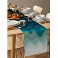 thumbnail image 3 of Blue Stripes Burlap Cotton Table Runner 13x48 Inches Long, Rustic Gradient Abstract Sea Waves Art Farmhouse Table Runners, Outdoor Dining Tablecloths Decor for Baby Shower/Party/Wedding, 3 of 6