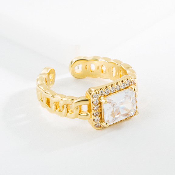 Copper Chain Shaped Ring With Micro Inlaid Zircon Geometric Design For Everyday Wear And Special Occasions Jewelry