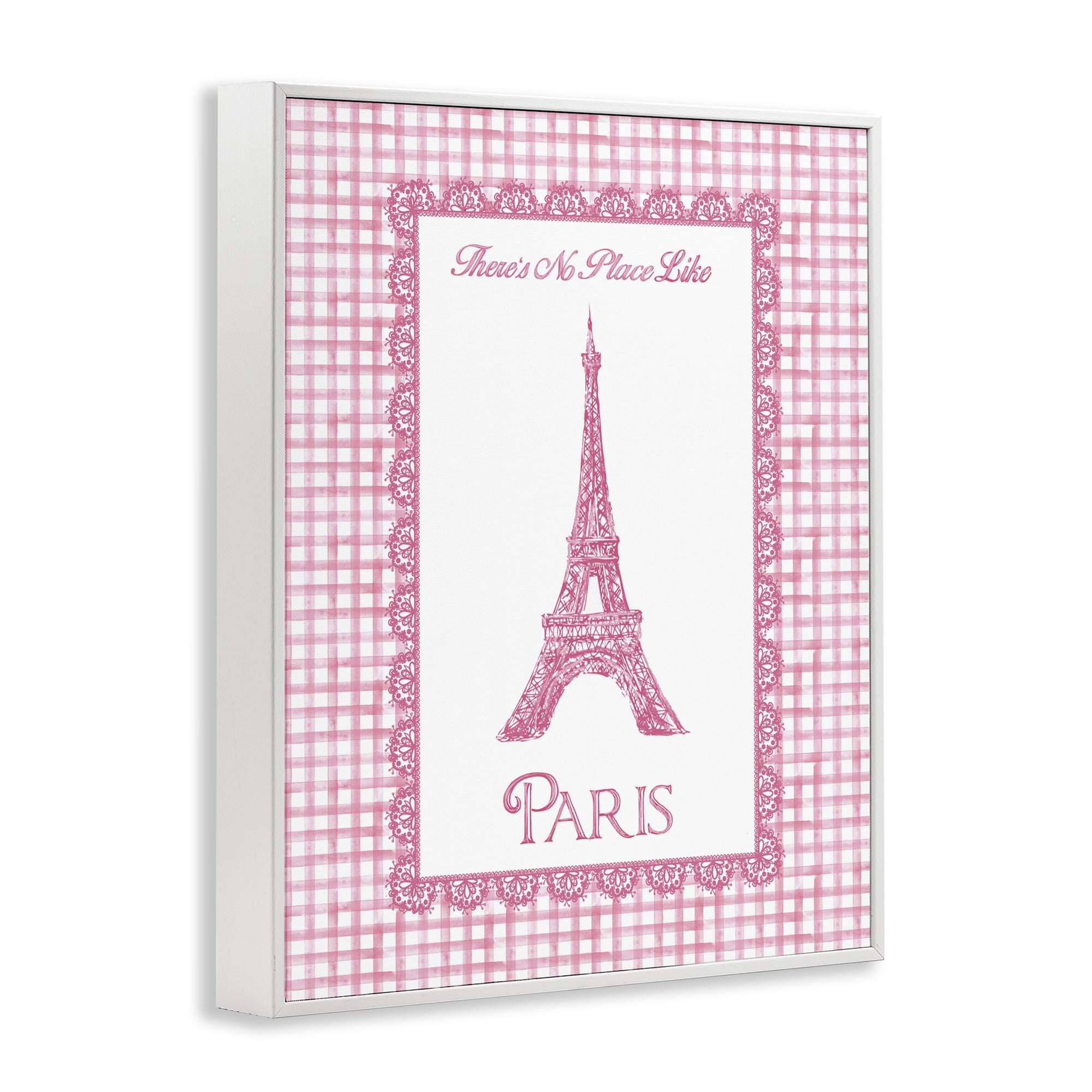 Stupell Industries No Place Like Paris Pink Lace White Framed Giclee Art, design by Conrad Knutsen