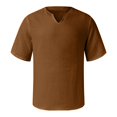thumbnail image 5 of Men's Solid Color Pleated Quarter Sleeve Top Men's Retro V-Neck TopM, 5 of 5