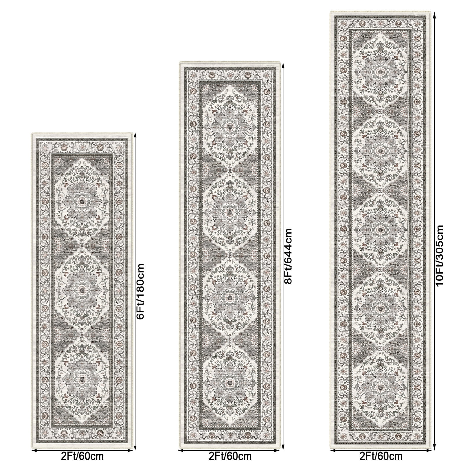 Findosom 2'x10' Runner Rugs for Hallway Machine Washable Runners Rug,Vintage Runner Rug Non Slip Kitchen Runner Rug Medallion Carpet Runner for Bedroom Laundry Entrance,Gray