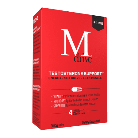 Mdrive Prime Testosterone and Nitric Oxide Booster Supplement for Men, Max Energy, Strength and Stress Relief, 30 capsules