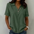 thumbnail image 2 of Jerdar Women's Casual Linen Blouse Collared V-Neck Short Sleeve Button Detail Curved Hem Summer Top XXL, 2 of 6