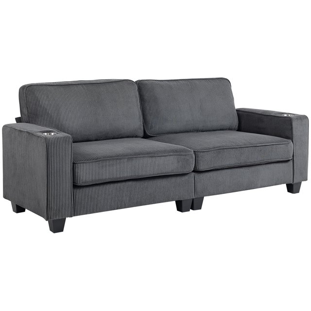 HOMCOM Canapé 3 Places avec Coussin à Ressorts Porte-Gobelet pour Chambre Gris Foncé