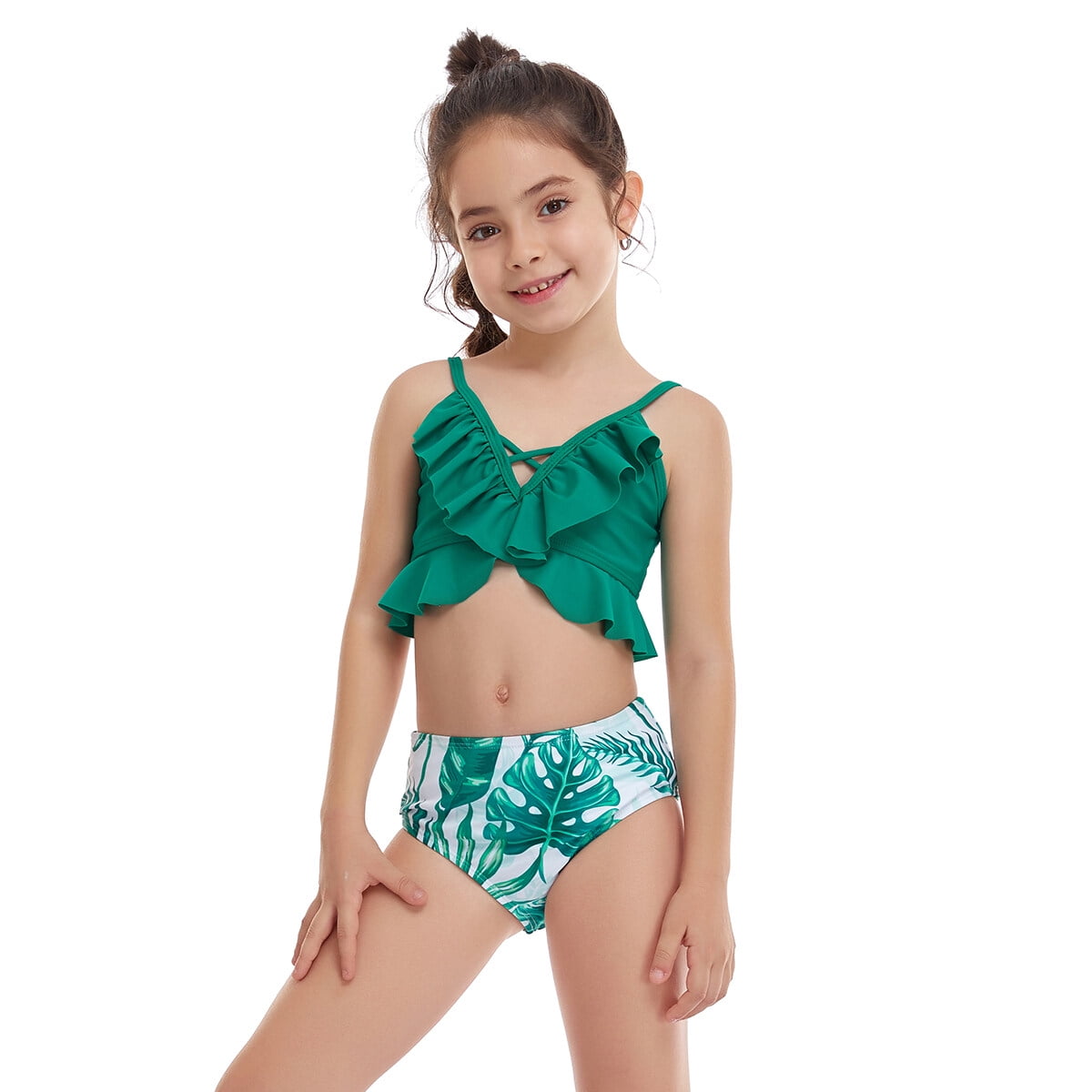  Girls Two Piece Swimsuit Toddler Falbala High Waisted Mother  Daughter Bathing Suit Baby Halter Tankini Bikini Swimwear: Clothing, Shoes  & Jewelry