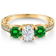 thumbnail image 3 of Gem Stone King 18K Yellow Gold Plated Silver Green Created Emerald Ring Set with Moissanite (2.70 Cttw) (Size 6), 3 of 6