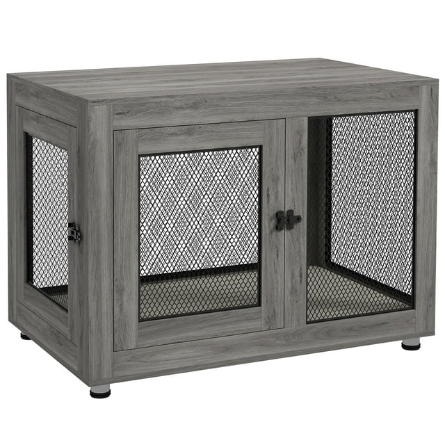 PawHut Table d'Appoint pour Cage pour Animaux avec Coussin Résistant à l'Eau, Gris à Double Porte