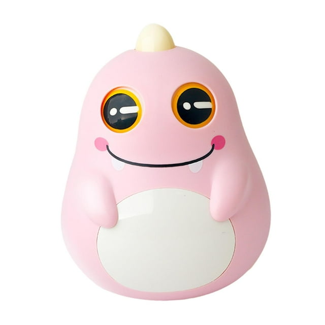 Crawling Time Juguete de vaso de dinosaurio tambaleante, juguete de desarrollo de dinosaurio oscilante, juguete de muñeca musical para niños pequeños, rosa