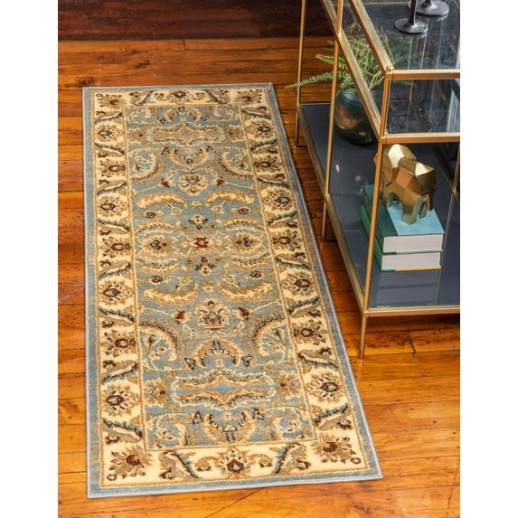 Rugs.com Aditi Collection Rug – 2' 2 x 6' Runner Light Blue Low Rug Perfect For Living Rooms, Large Dining Rooms, Open Floorplans