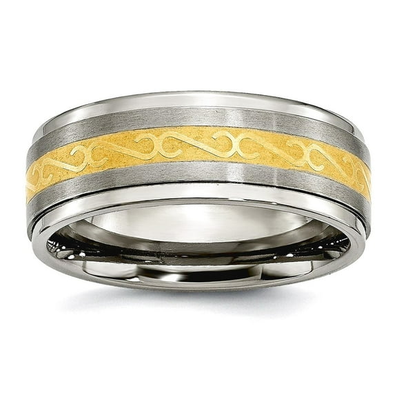 Titanium 8mm Gold Plated Satin and Polished Band Ring Size 8.5 Ring for Women and Men - 4.6 Grams